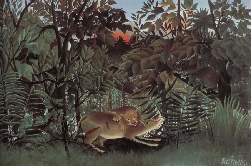 The Hungry lion attacking an antelope, Henri Rousseau